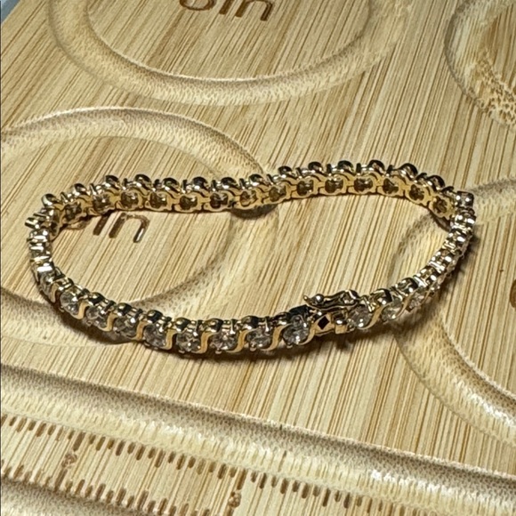 S Tennis CZ Gold over 925 Sterling Silver Bracelet - Picture 17 of 17